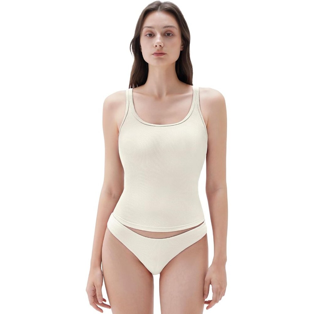 Women Cotton Ribbed Tank Top Sleeveless Scoop Neck Casual Summer Wear